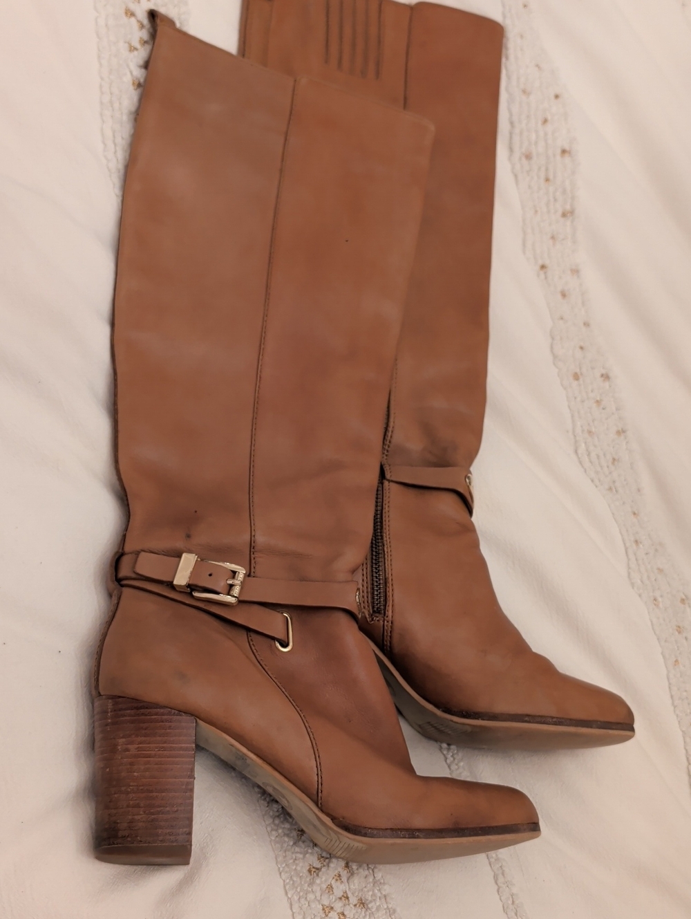 Michael Kors Tall Leather Heeled Riding Boots in Cognac